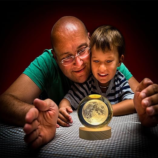 KAZETEC 3D Crystal Ball LED Moon Night Light,3D Laser Engraving, Magical Decoration Warm Light