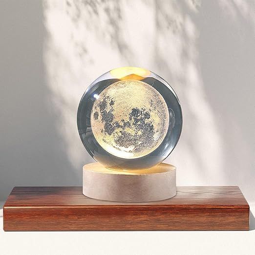 KAZETEC 3D Crystal Ball LED Moon Night Light,3D Laser Engraving, Magical Decoration Warm Light