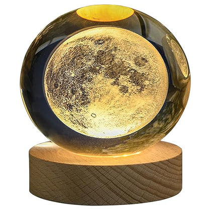 KAZETEC 3D Crystal Ball LED Moon Night Light,3D Laser Engraving, Magical Decoration Warm Light