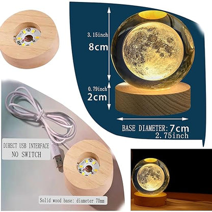 KAZETEC 3D Crystal Ball LED Moon Night Light,3D Laser Engraving, Magical Decoration Warm Light
